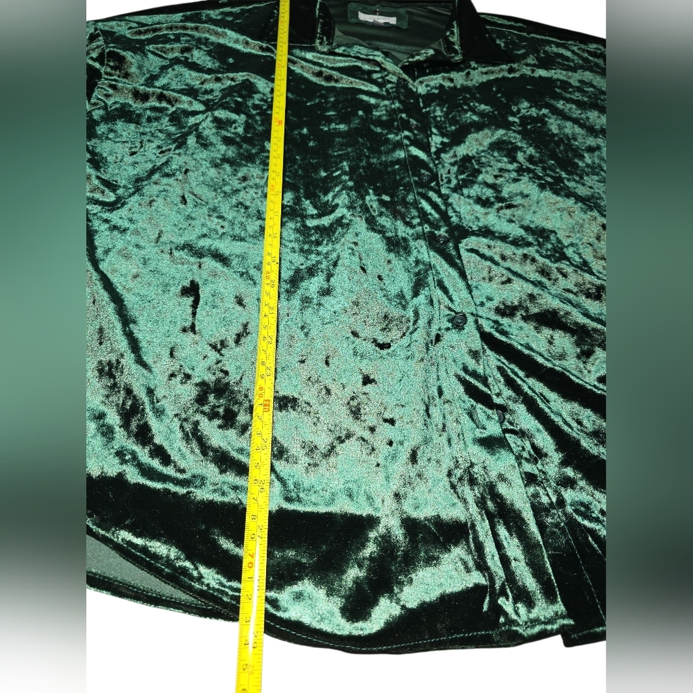 Cupio Emerald Velvet Blouse 2X Long Sleeve Festive/Workwear Button Down - Picture 9 of 10